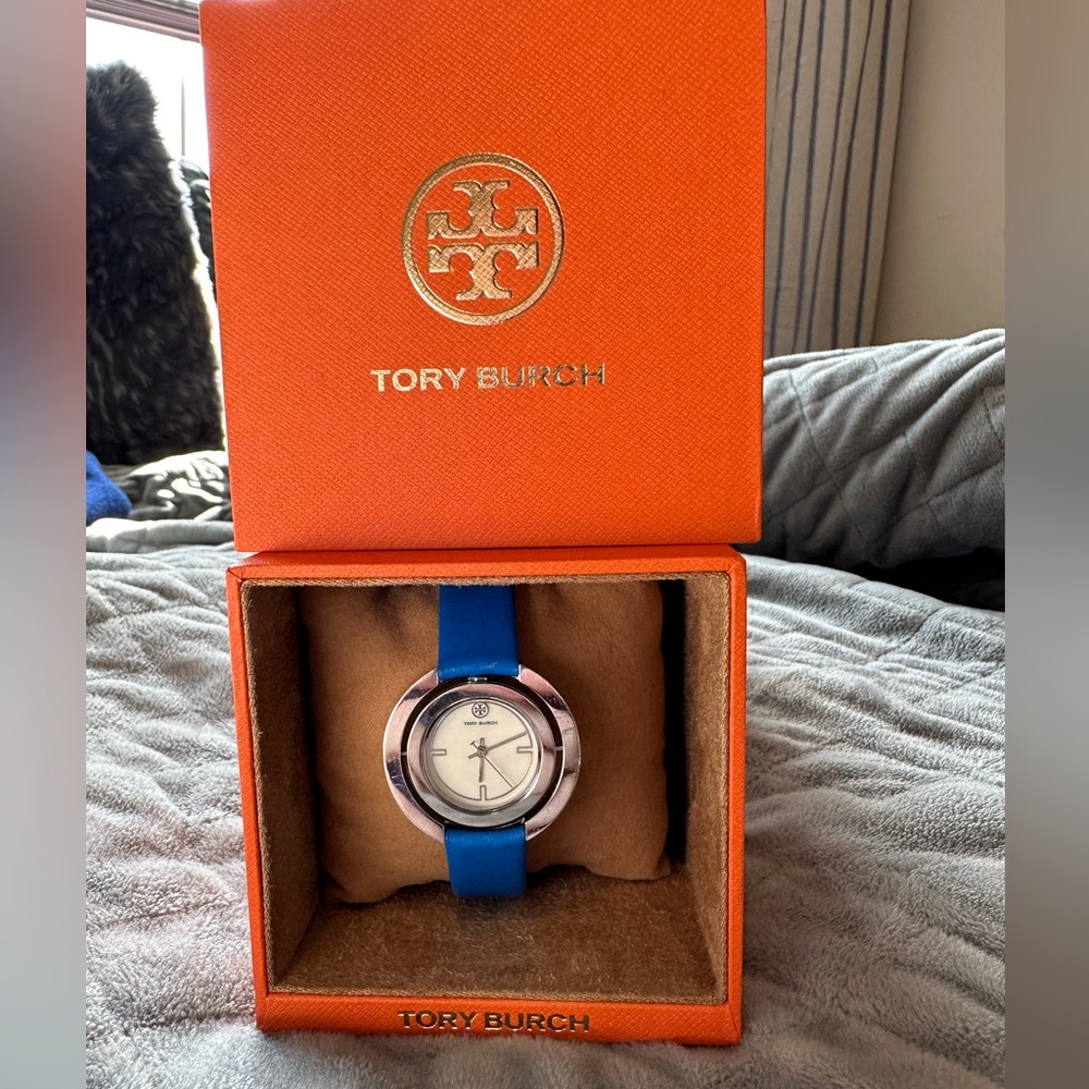 Tory Burch Women's Grier Blue Leather Strap Watch 26mm - Blue